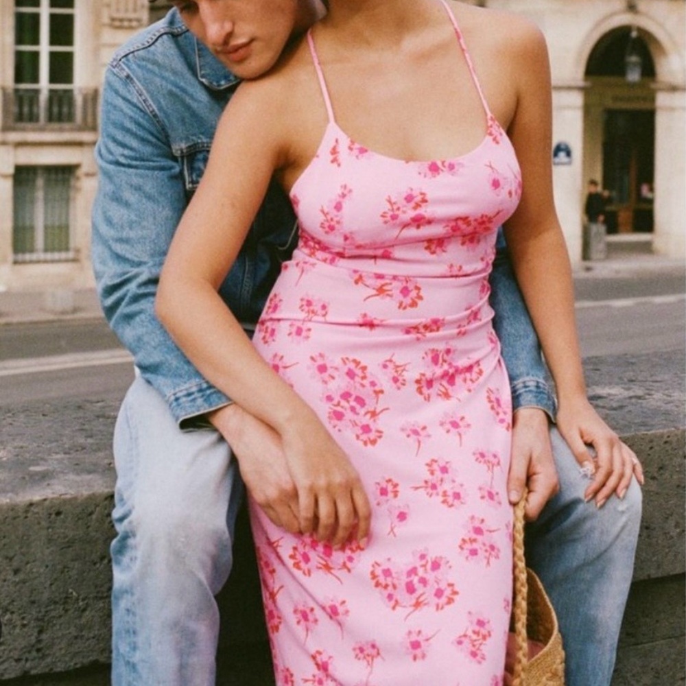 Rouje Pink Floral Midi Dress